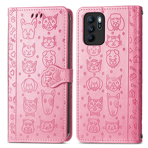 Funda de Cuero Cartera con Soporte Patron de Moda Carcasa S03D para Oppo Reno6 Z 5G Rosa