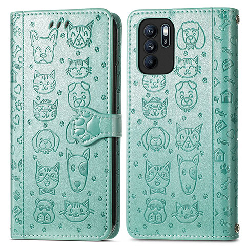 Funda de Cuero Cartera con Soporte Patron de Moda Carcasa S03D para Oppo Reno6 Z 5G Verde