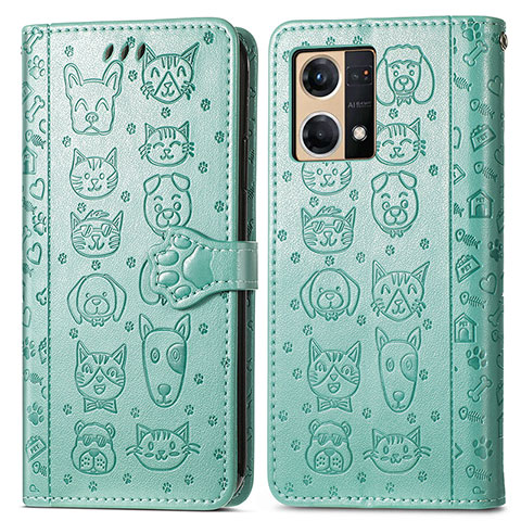 Funda de Cuero Cartera con Soporte Patron de Moda Carcasa S03D para Oppo Reno7 4G Verde