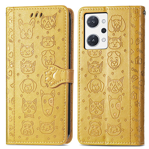 Funda de Cuero Cartera con Soporte Patron de Moda Carcasa S03D para Oppo Reno7 A Amarillo