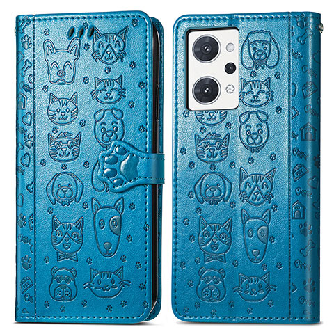 Funda de Cuero Cartera con Soporte Patron de Moda Carcasa S03D para Oppo Reno7 A Azul