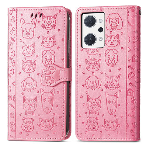 Funda de Cuero Cartera con Soporte Patron de Moda Carcasa S03D para Oppo Reno7 A Rosa