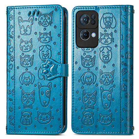 Funda de Cuero Cartera con Soporte Patron de Moda Carcasa S03D para Oppo Reno7 Pro 5G Azul