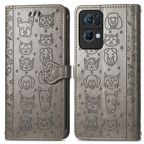 Funda de Cuero Cartera con Soporte Patron de Moda Carcasa S03D para Oppo Reno7 Pro 5G Gris