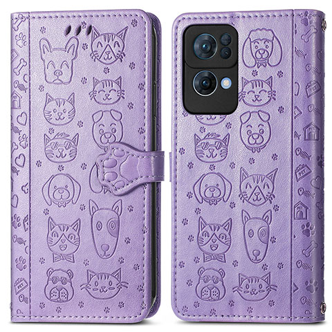 Funda de Cuero Cartera con Soporte Patron de Moda Carcasa S03D para Oppo Reno7 Pro 5G Morado