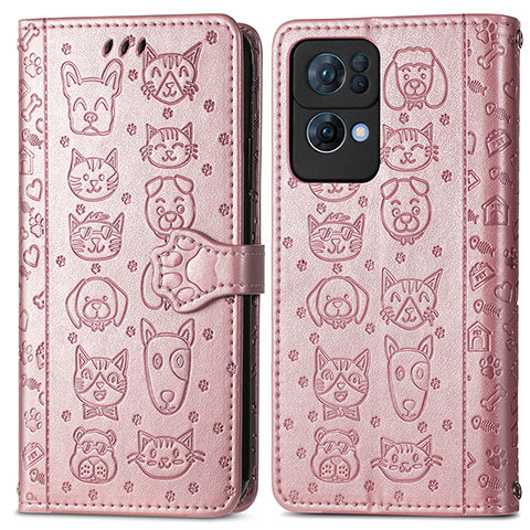 Funda de Cuero Cartera con Soporte Patron de Moda Carcasa S03D para Oppo Reno7 Pro 5G Oro Rosa