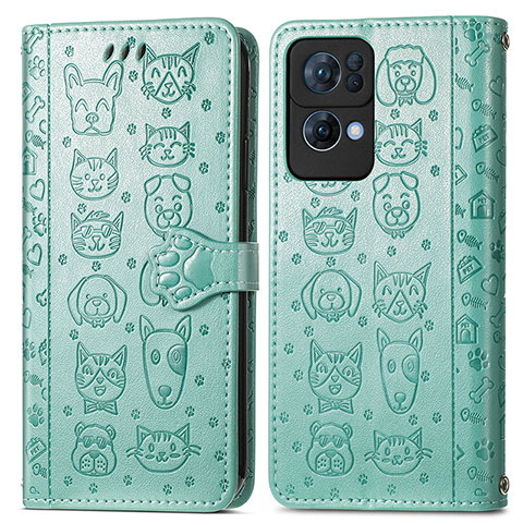 Funda de Cuero Cartera con Soporte Patron de Moda Carcasa S03D para Oppo Reno7 Pro 5G Verde