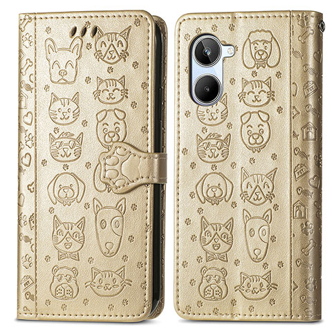 Funda de Cuero Cartera con Soporte Patron de Moda Carcasa S03D para Realme 10 4G Oro