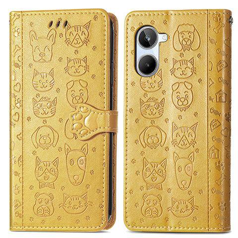 Funda de Cuero Cartera con Soporte Patron de Moda Carcasa S03D para Realme 10 Pro 5G Amarillo