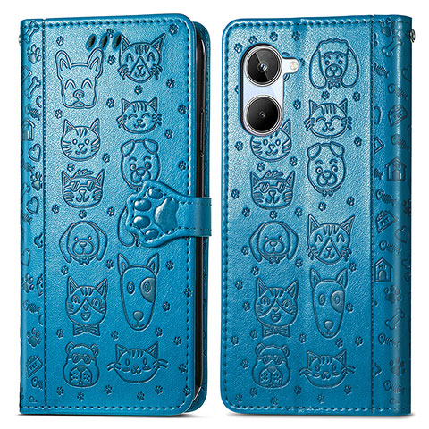 Funda de Cuero Cartera con Soporte Patron de Moda Carcasa S03D para Realme 10 Pro 5G Azul