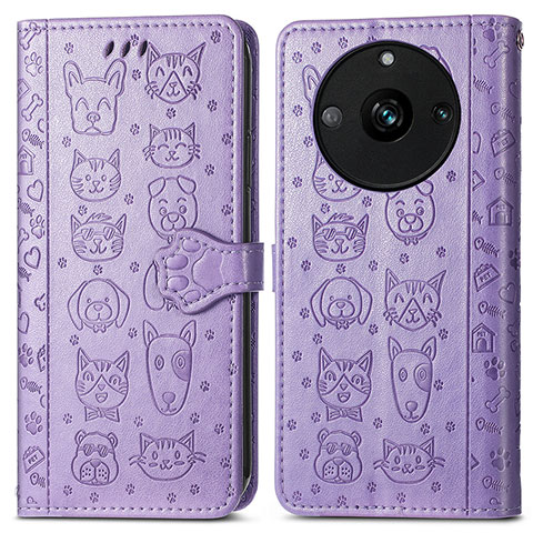 Funda de Cuero Cartera con Soporte Patron de Moda Carcasa S03D para Realme 11 Pro+ Plus 5G Morado