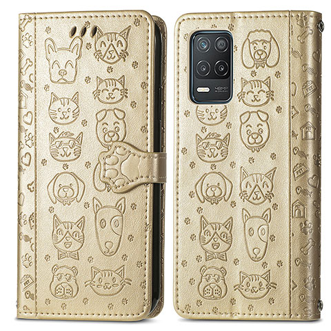 Funda de Cuero Cartera con Soporte Patron de Moda Carcasa S03D para Realme 8s 5G Oro