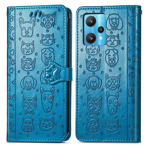 Funda de Cuero Cartera con Soporte Patron de Moda Carcasa S03D para Realme 9 5G Azul