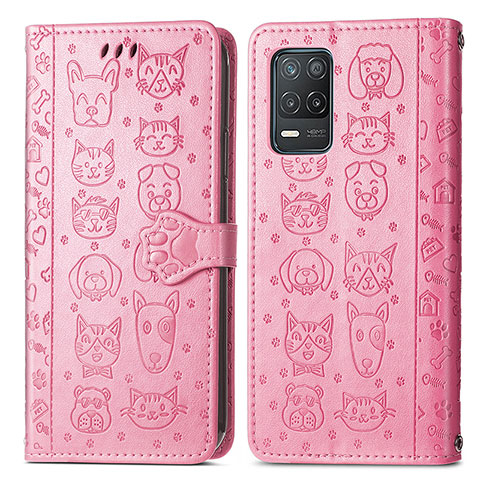 Funda de Cuero Cartera con Soporte Patron de Moda Carcasa S03D para Realme 9 5G India Rosa