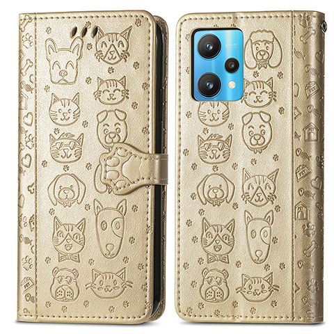 Funda de Cuero Cartera con Soporte Patron de Moda Carcasa S03D para Realme 9 Pro+ Plus 5G Oro