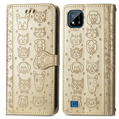 Funda de Cuero Cartera con Soporte Patron de Moda Carcasa S03D para Realme C11 (2021) Oro