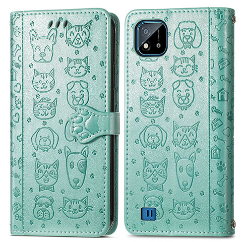 Funda de Cuero Cartera con Soporte Patron de Moda Carcasa S03D para Realme C20 Verde