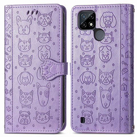 Funda de Cuero Cartera con Soporte Patron de Moda Carcasa S03D para Realme C21Y Morado