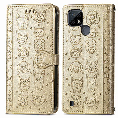 Funda de Cuero Cartera con Soporte Patron de Moda Carcasa S03D para Realme C25Y India Oro