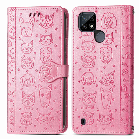 Funda de Cuero Cartera con Soporte Patron de Moda Carcasa S03D para Realme C25Y India Rosa