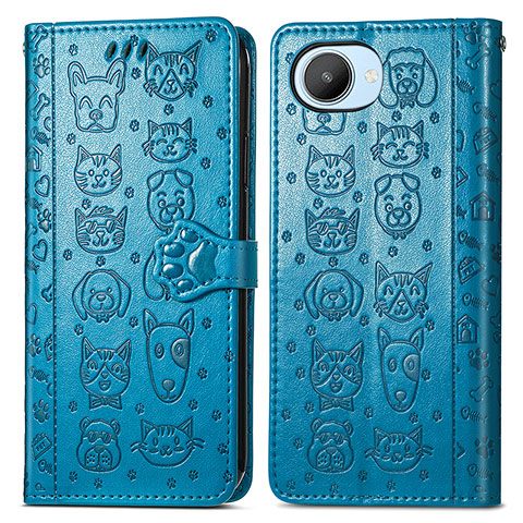 Funda de Cuero Cartera con Soporte Patron de Moda Carcasa S03D para Realme C30 Azul