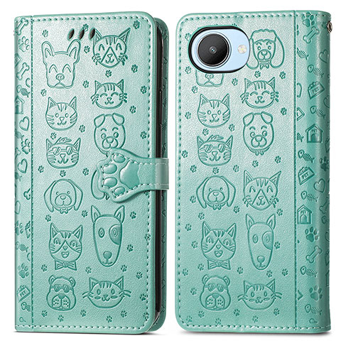 Funda de Cuero Cartera con Soporte Patron de Moda Carcasa S03D para Realme C30s Verde