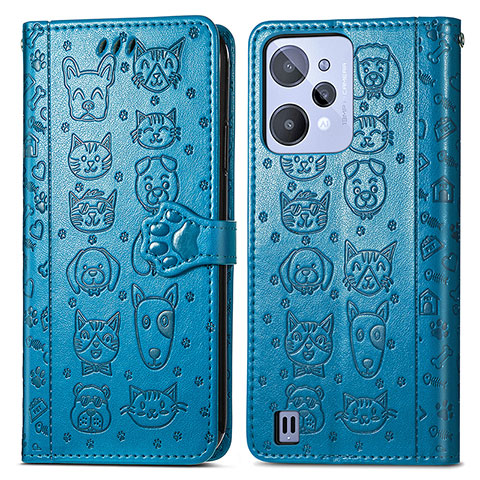 Funda de Cuero Cartera con Soporte Patron de Moda Carcasa S03D para Realme C31 Azul