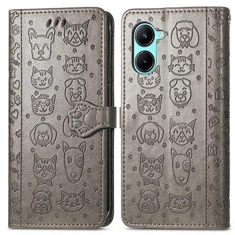 Funda de Cuero Cartera con Soporte Patron de Moda Carcasa S03D para Realme C33 (2023) Gris