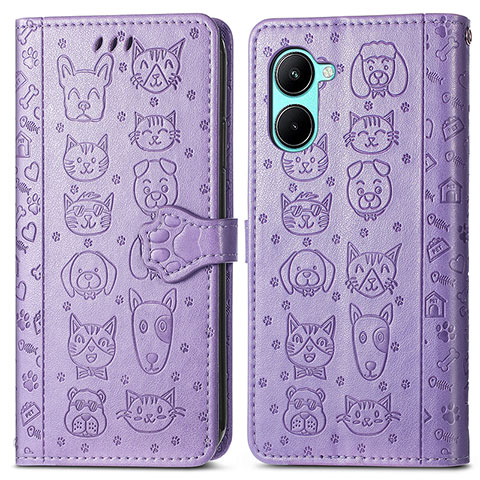 Funda de Cuero Cartera con Soporte Patron de Moda Carcasa S03D para Realme C33 (2023) Morado