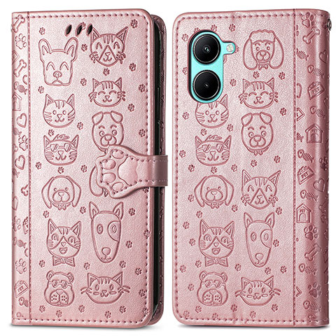 Funda de Cuero Cartera con Soporte Patron de Moda Carcasa S03D para Realme C33 (2023) Oro Rosa