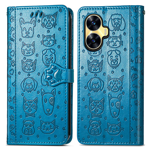 Funda de Cuero Cartera con Soporte Patron de Moda Carcasa S03D para Realme C55 Azul