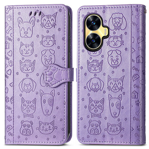 Funda de Cuero Cartera con Soporte Patron de Moda Carcasa S03D para Realme C55 Morado