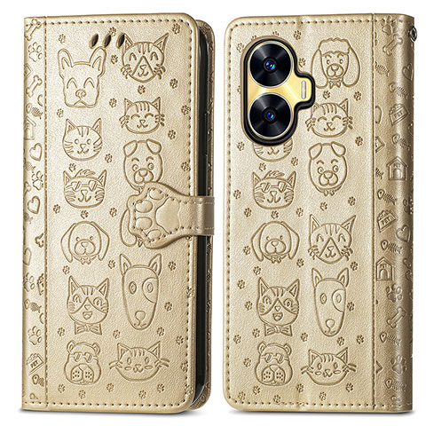 Funda de Cuero Cartera con Soporte Patron de Moda Carcasa S03D para Realme C55 Oro