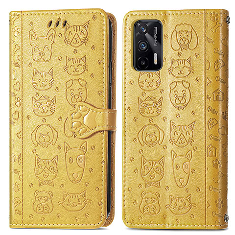 Funda de Cuero Cartera con Soporte Patron de Moda Carcasa S03D para Realme GT 5G Amarillo