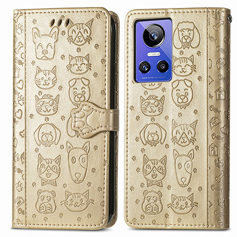 Funda de Cuero Cartera con Soporte Patron de Moda Carcasa S03D para Realme GT Neo3 5G Oro