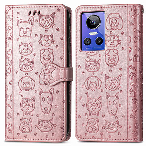 Funda de Cuero Cartera con Soporte Patron de Moda Carcasa S03D para Realme GT Neo3 5G Oro Rosa