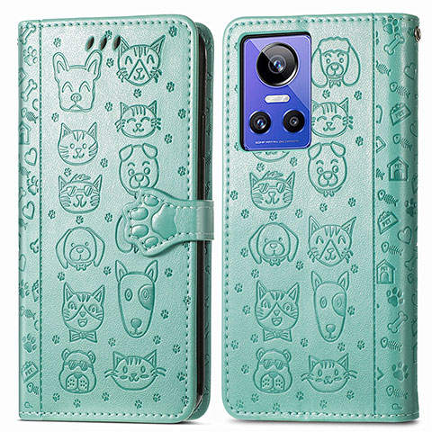 Funda de Cuero Cartera con Soporte Patron de Moda Carcasa S03D para Realme GT Neo3 5G Verde