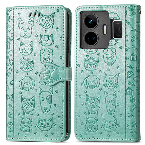 Funda de Cuero Cartera con Soporte Patron de Moda Carcasa S03D para Realme GT Neo5 240W 5G Verde