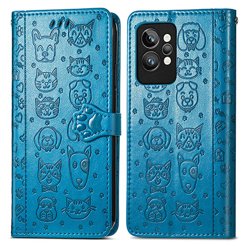 Funda de Cuero Cartera con Soporte Patron de Moda Carcasa S03D para Realme GT2 Pro 5G Azul