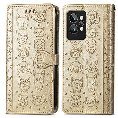 Funda de Cuero Cartera con Soporte Patron de Moda Carcasa S03D para Realme GT2 Pro 5G Oro