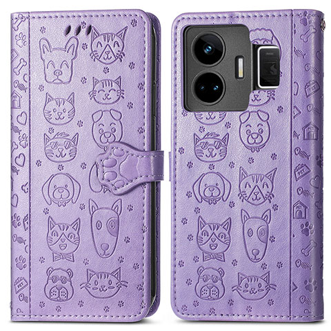 Funda de Cuero Cartera con Soporte Patron de Moda Carcasa S03D para Realme GT3 5G Morado