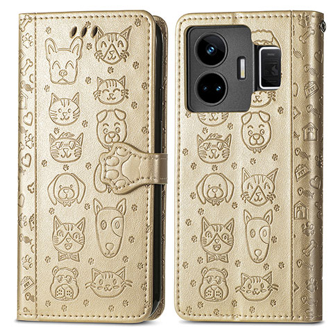 Funda de Cuero Cartera con Soporte Patron de Moda Carcasa S03D para Realme GT3 5G Oro