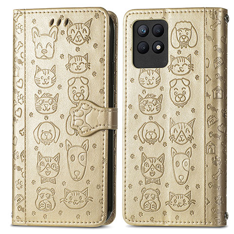 Funda de Cuero Cartera con Soporte Patron de Moda Carcasa S03D para Realme Narzo 50 4G Oro