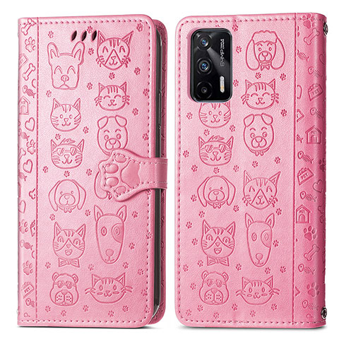 Funda de Cuero Cartera con Soporte Patron de Moda Carcasa S03D para Realme Q3 Pro 5G Rosa