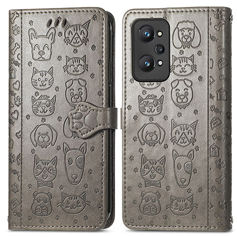 Funda de Cuero Cartera con Soporte Patron de Moda Carcasa S03D para Realme Q5 Pro 5G Gris