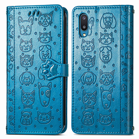 Funda de Cuero Cartera con Soporte Patron de Moda Carcasa S03D para Samsung Galaxy A02 Azul