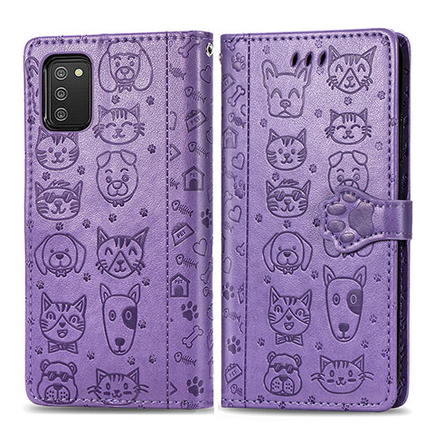 Funda de Cuero Cartera con Soporte Patron de Moda Carcasa S03D para Samsung Galaxy A02s Morado