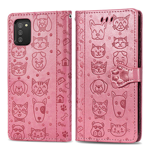 Funda de Cuero Cartera con Soporte Patron de Moda Carcasa S03D para Samsung Galaxy A02s Oro Rosa