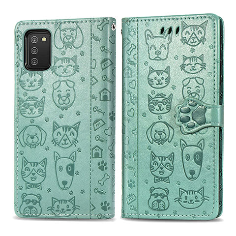 Funda de Cuero Cartera con Soporte Patron de Moda Carcasa S03D para Samsung Galaxy A02s Verde