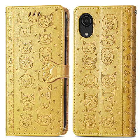 Funda de Cuero Cartera con Soporte Patron de Moda Carcasa S03D para Samsung Galaxy A03 Core Amarillo